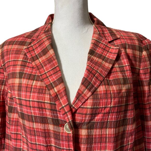 Talbots Women Plaid Pink Y2K Blazer Jacket 14 Petite Pockets Business Casual - Picture 4 of 10